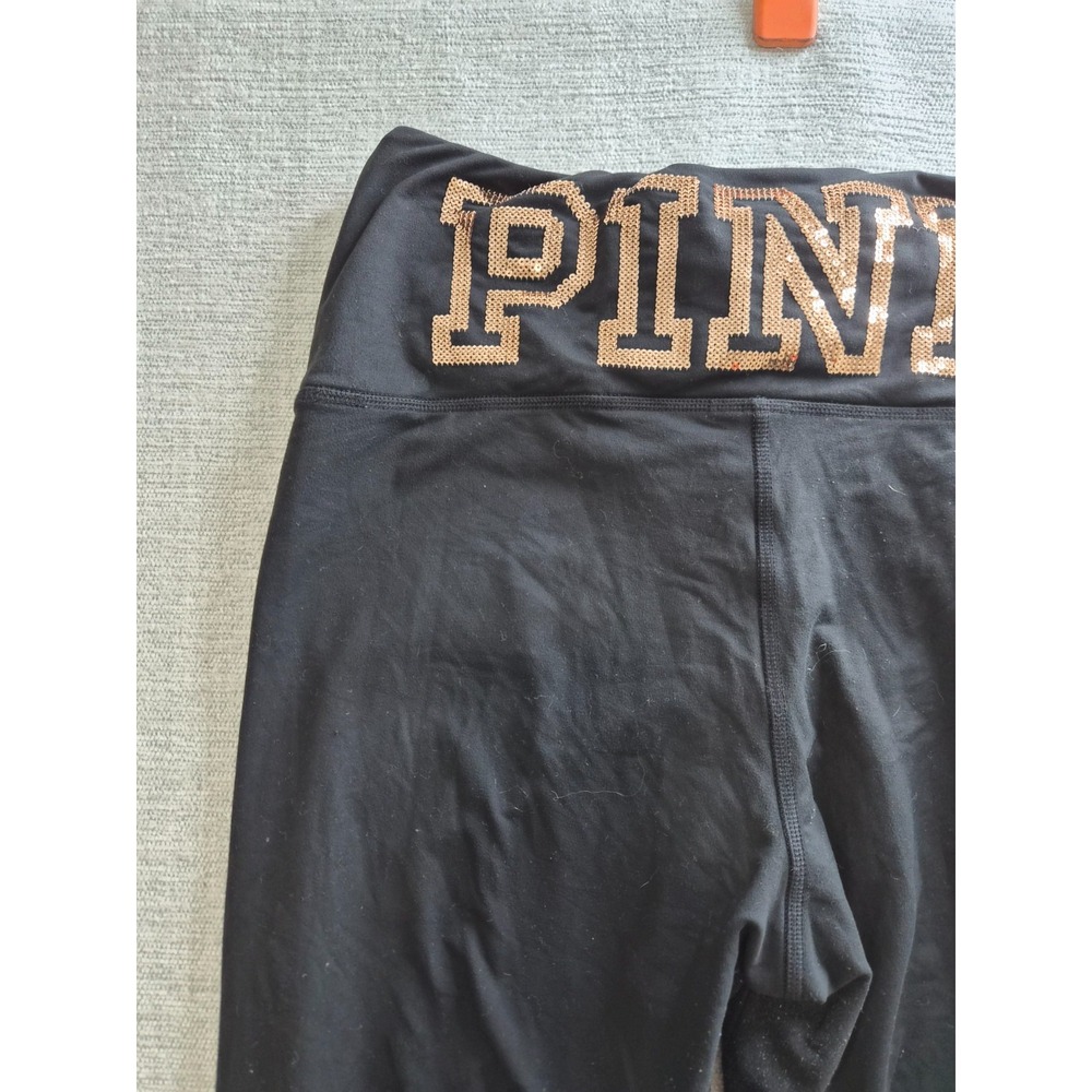 Pink Victorias Secret Ultimate Lace Up Leggings Womens Large Black Stretch Yoga - Picture 10 of 12
